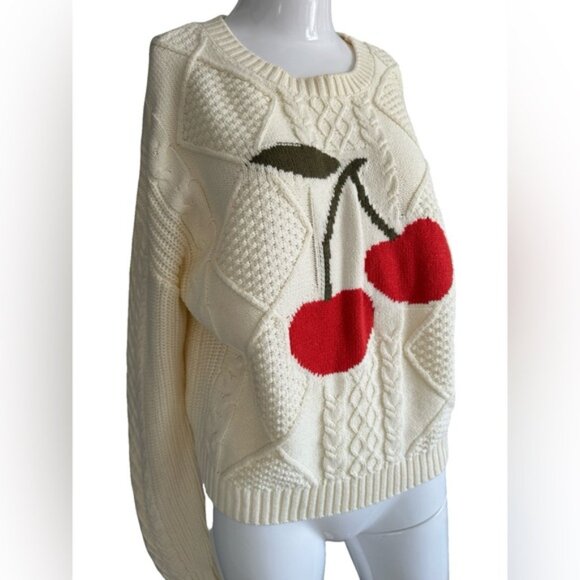 Originality Cozy Cream Cherry Knit Sweater - Picture 5 of 5